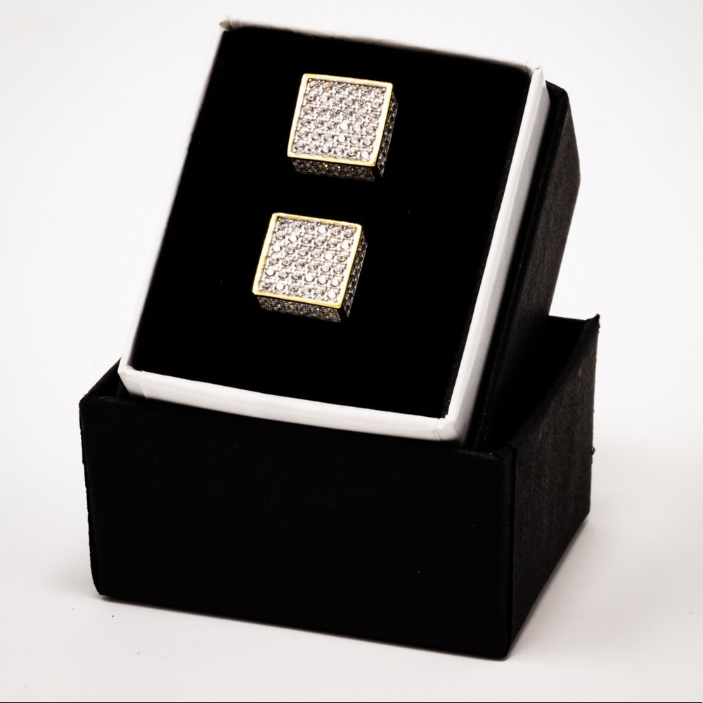 925 Silver 18k Gold CZ Diamond Ice Cube Earrings